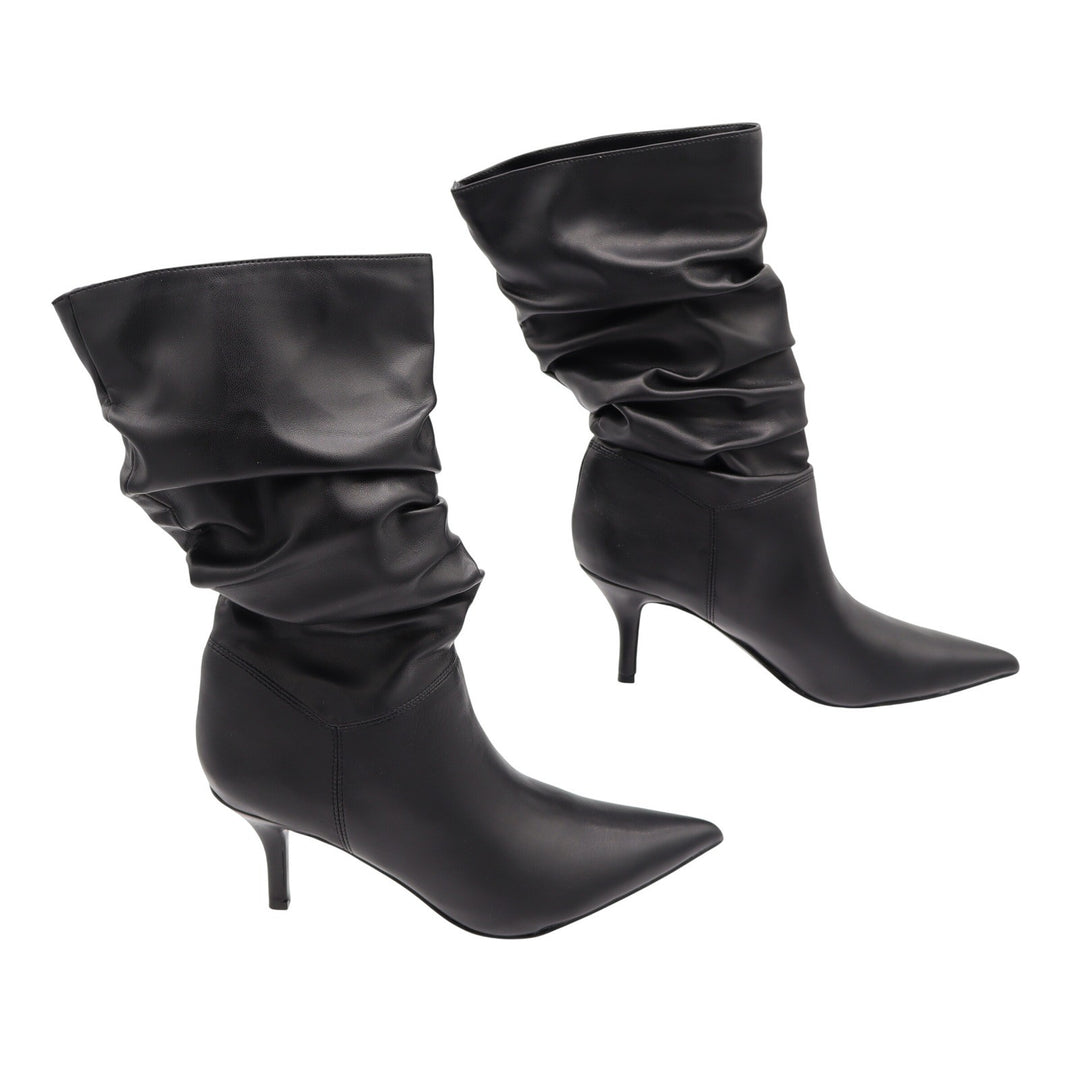 Marc Fisher Marya2 Black Slouchy Pointed Toe Kitten Heel Mid-Calf Boots 7M