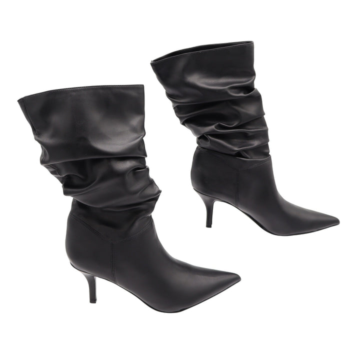Marc Fisher Marya2 Black Slouchy Pointed Toe Kitten Heel Mid-Calf Boots 7M