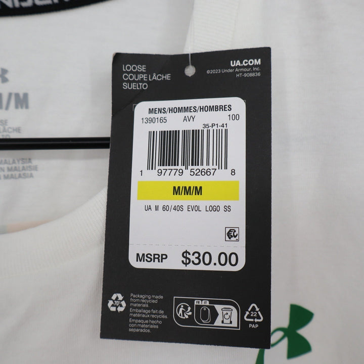 Under Armour Mens 60/40s Evol Logo SS T-Shirt White Size Medium NEW