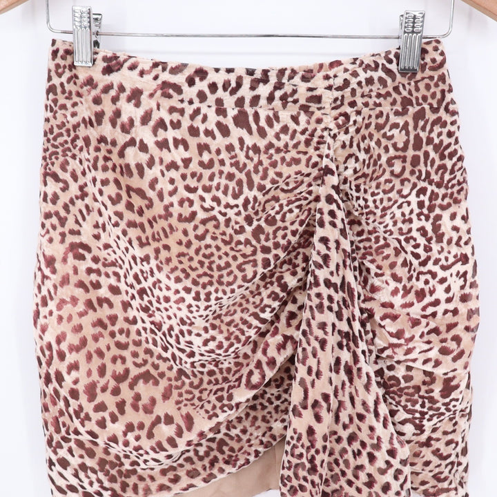Naked Wardrobe The Statement Leopard Print Ruched Ruffle Mini Skirt Tan Brown M