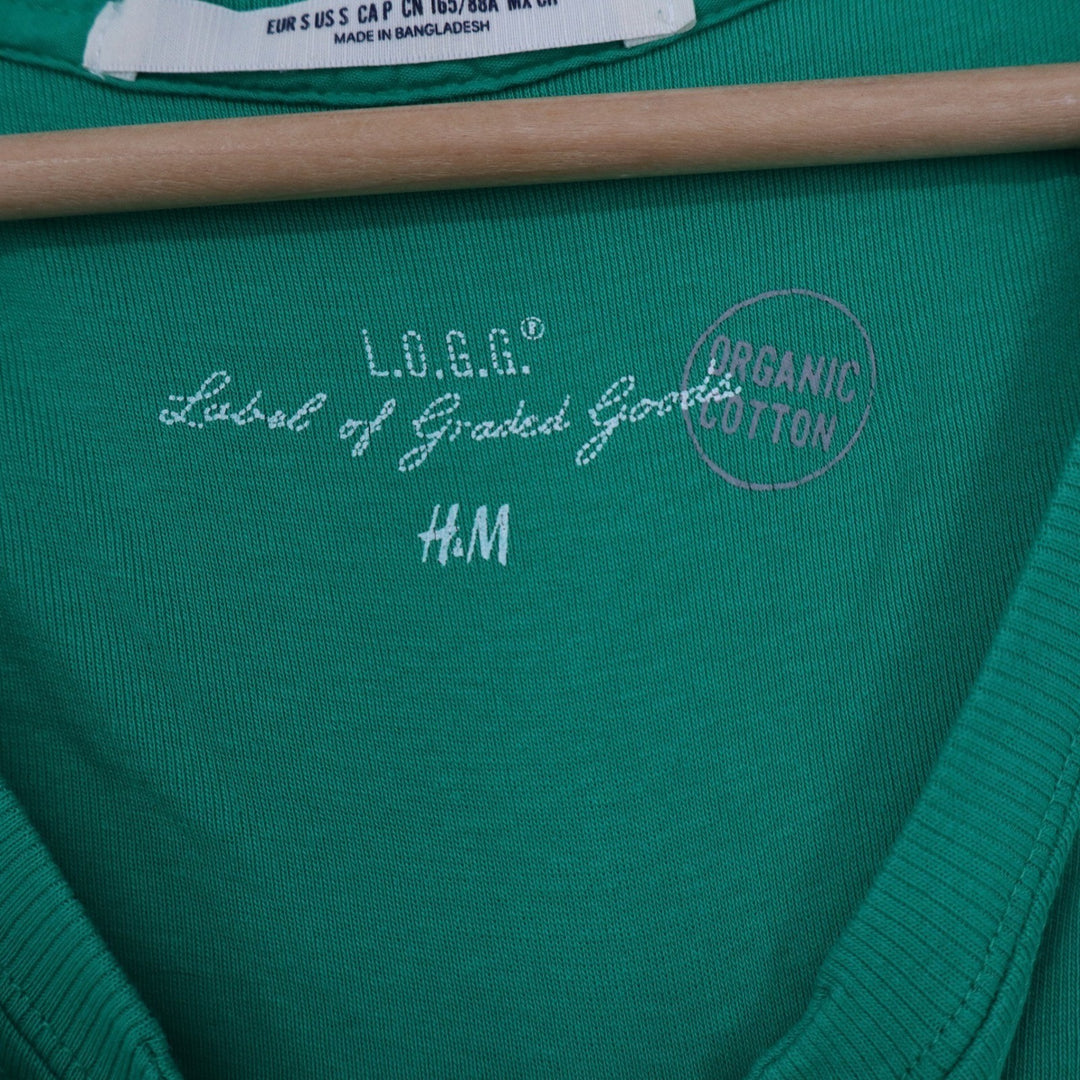 HM LOGG Womens Green Organic Cotton 3/4 Sleeve Henley Top Size S