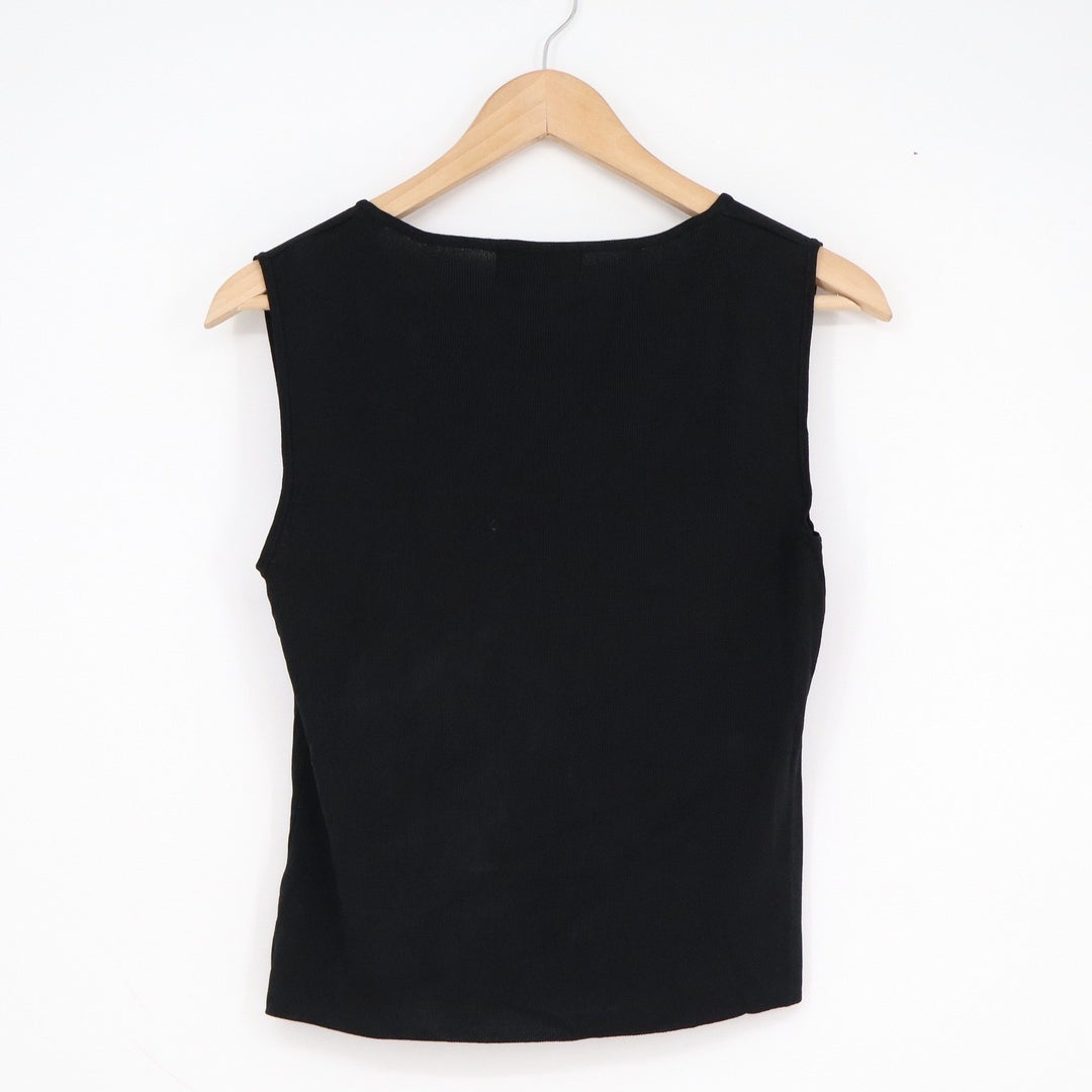 Finity Black Sleeveless Ribbed Knit Top Round Neck Rayon Blend Size L