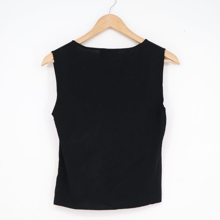 Finity Black Sleeveless Ribbed Knit Top Round Neck Rayon Blend Size L
