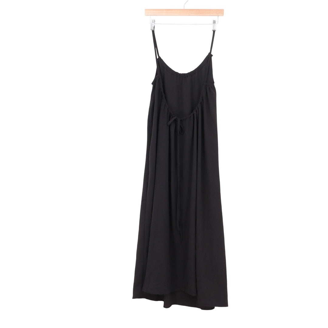 Black Spaghetti Strap Tie Back Midi Slip Dress Small