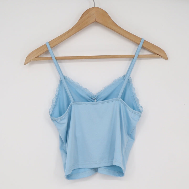 SHEIN Camisole Womens S Light Blue Lace Trim Ruched Crop Top Excellent
