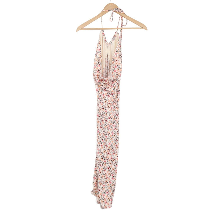 Mistyrose Floral Halter Midi Dress Pink Orange Ribbed Cowl Back M