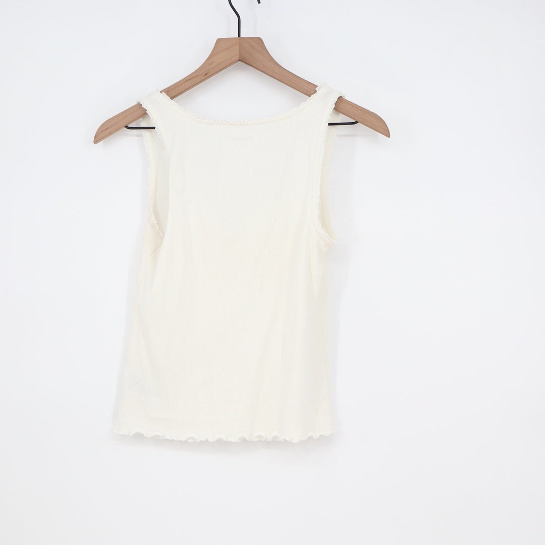 Old Navy Womens Ribbed Lace Trim Tank Top Off White Cinched Bust Medium KLD 4247