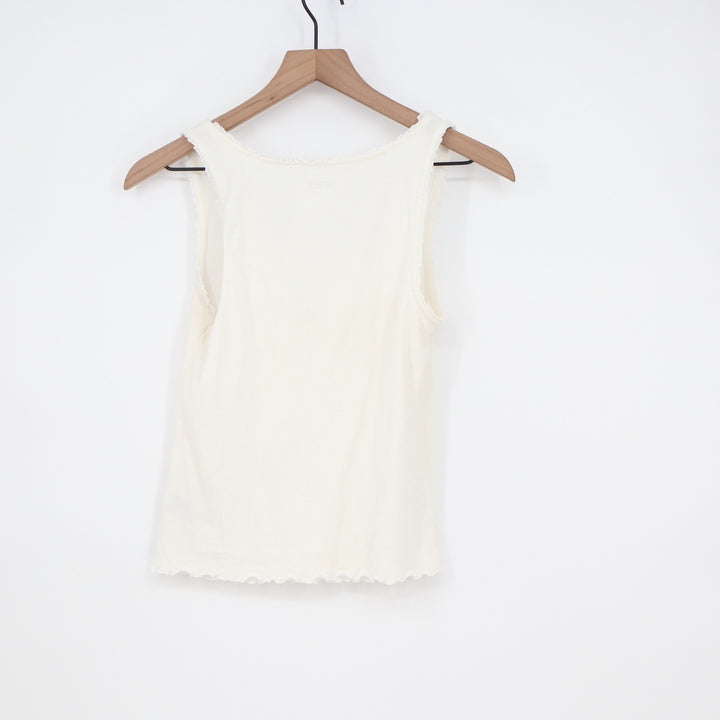 Old Navy Womens Ribbed Lace Trim Tank Top Off White Cinched Bust Medium KLD 4247