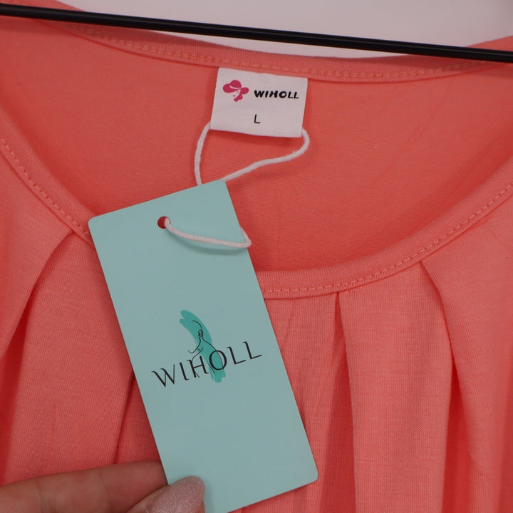 Wiholl Womens Pleated Halter Tank Top Coral Pink High Neck Sleeveless Large NEW