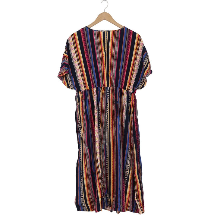 Shein Curve 1XL Maxi Dress Multicolor Tribal Geometric Stripe V-Neck Boho Summer