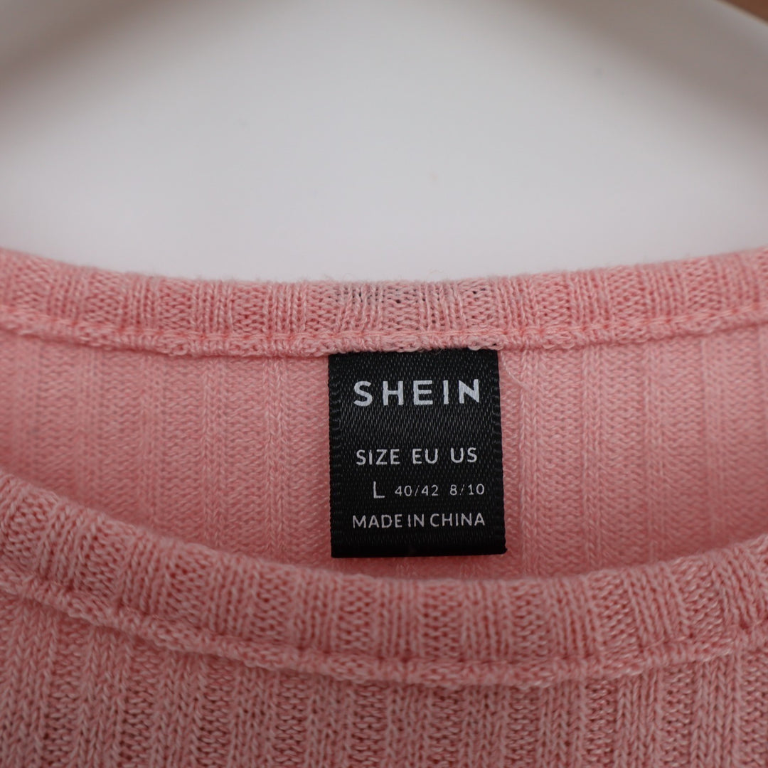 Shein Essnce Crop Sweater Womens Large Baby Pink Stretch Rib Knit Long Sleeve