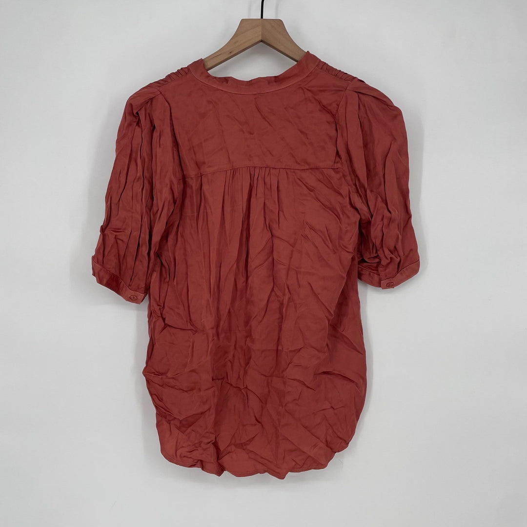FP Red Orange Viscose Rayon Tunic Shirt Blouse Top Womens Size S