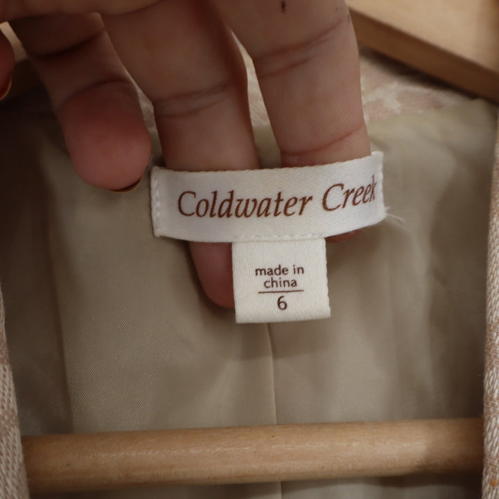 Coldwater Creek Womens 6 Linen Blend Embroidered Jacquard Blazer Tan Floral