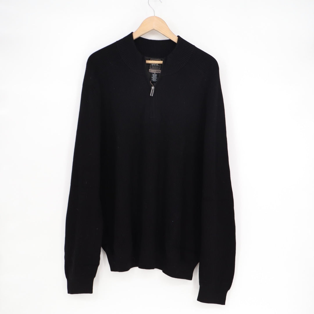Jos. A. Bank Travel Tech Sweater Mens 2XL Black Ribbed Quarter Zip Tight Knit