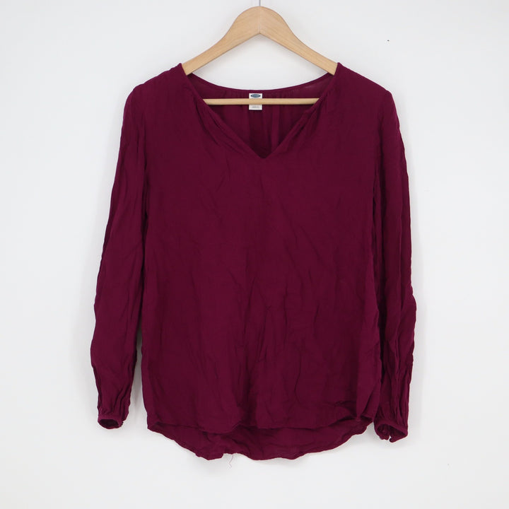 Old Navy Womens Burgundy V-Neck Long Sleeve Rayon Blouse Shirt Size S