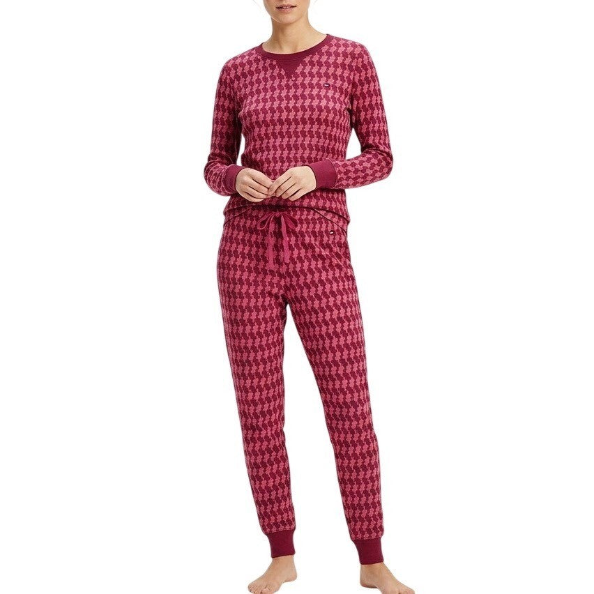 Tommy Hilfiger 2-PC Pajamas Set Womens XS Red Houndstooth Cotton Knit Sleepwear