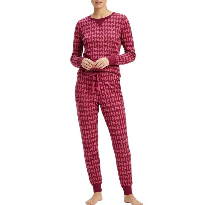 Tommy Hilfiger 2-PC Pajamas Set Womens XS Red Houndstooth Cotton Knit Sleepwear