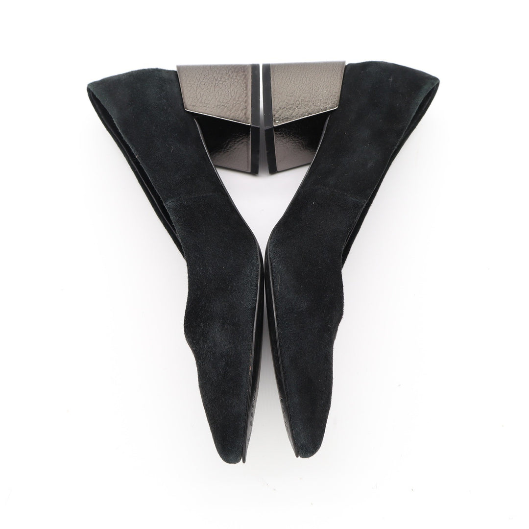 Bleecker & Bond Yasmine Black Suede Pointed Toe Metallic Block Heel Pumps Size 6