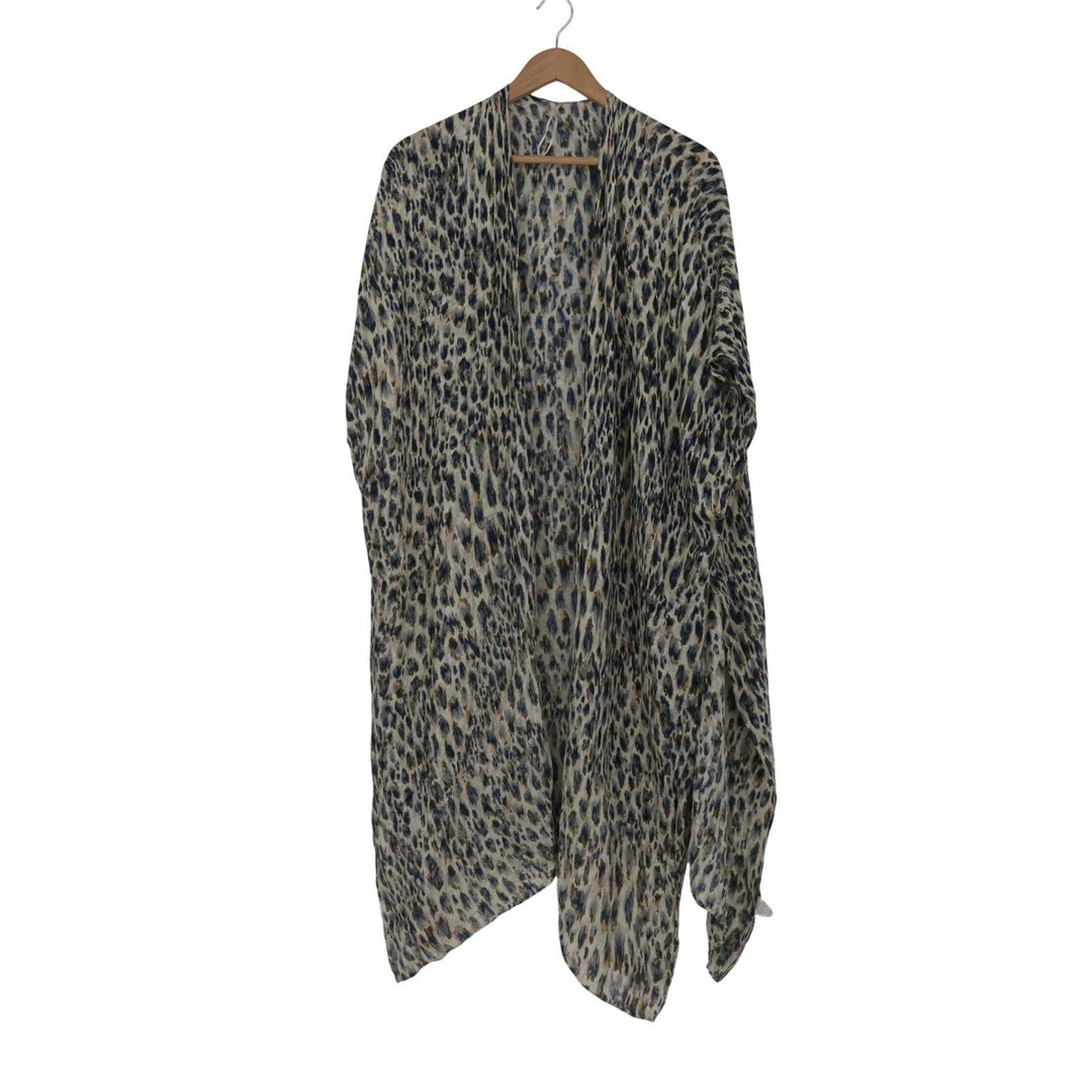 Modena Blue Animal Print Viscose Kimono Wrap Open Front Cardigan One Size