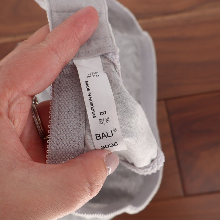 Bali Double Support Bra Womens 36B Gray Full-Figure Wireless Adjustable Strap