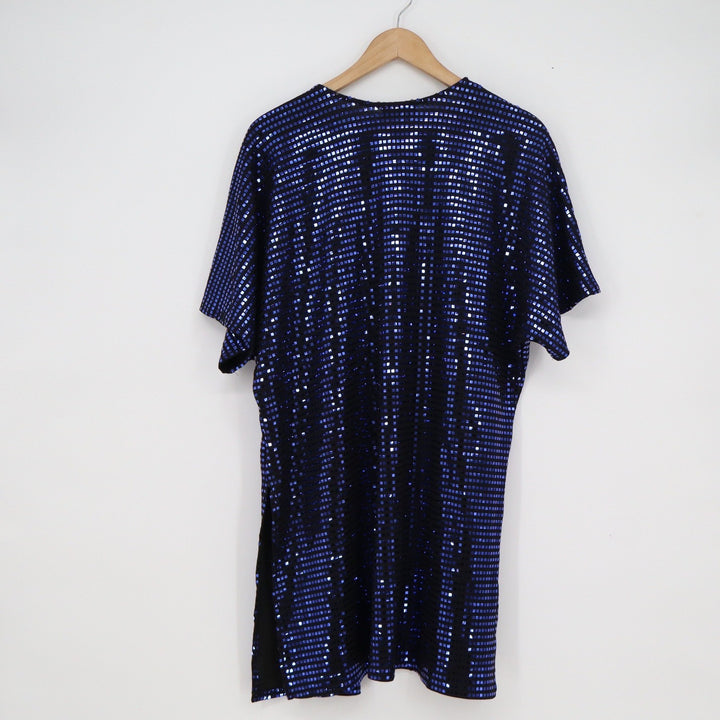 Paperoc Womens Blue Sequin Open Front Kimono Cardigan Jacket Size M