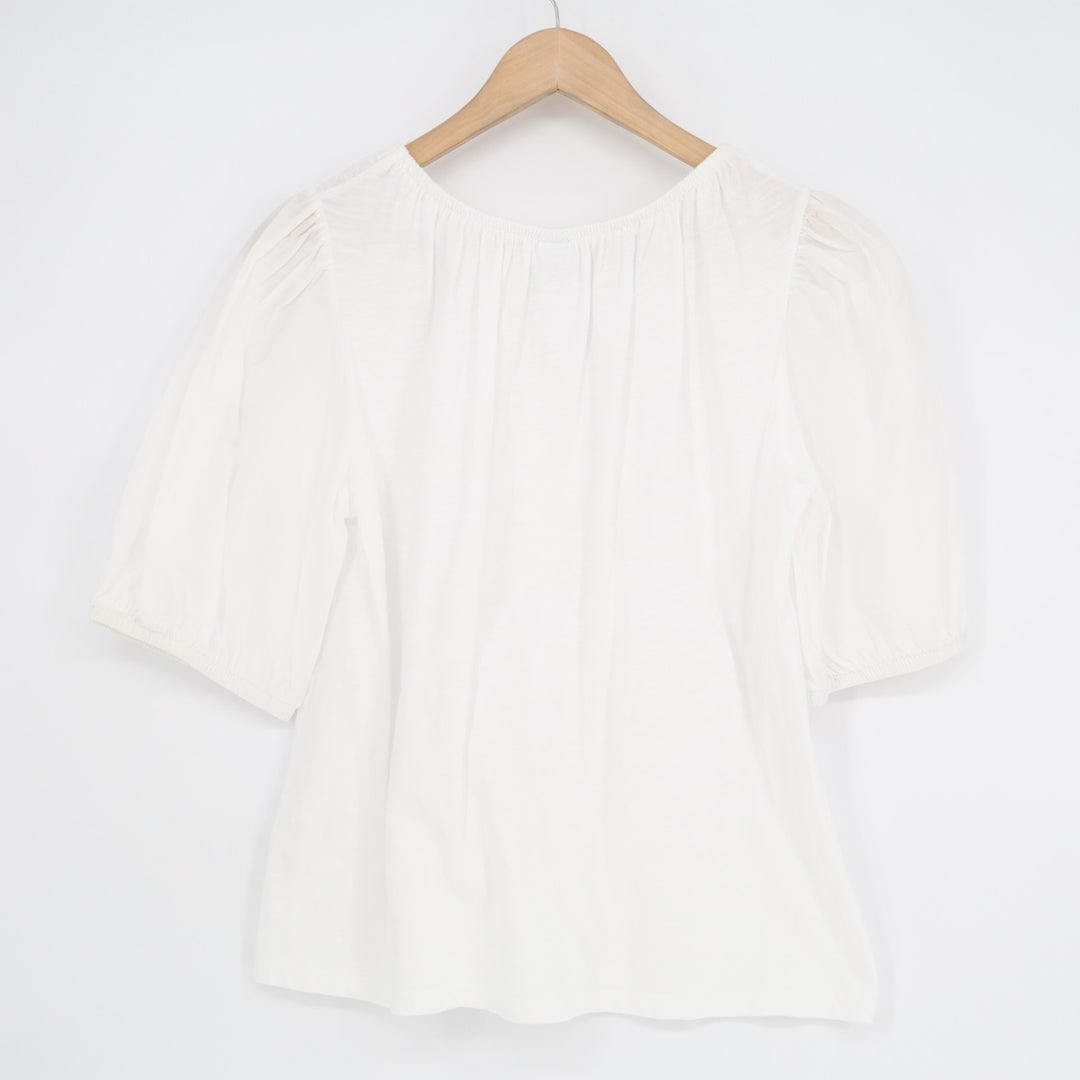 Old Navy Tunic Top Womens Medium White Pleated Short Sleeve Round Neck Pullover