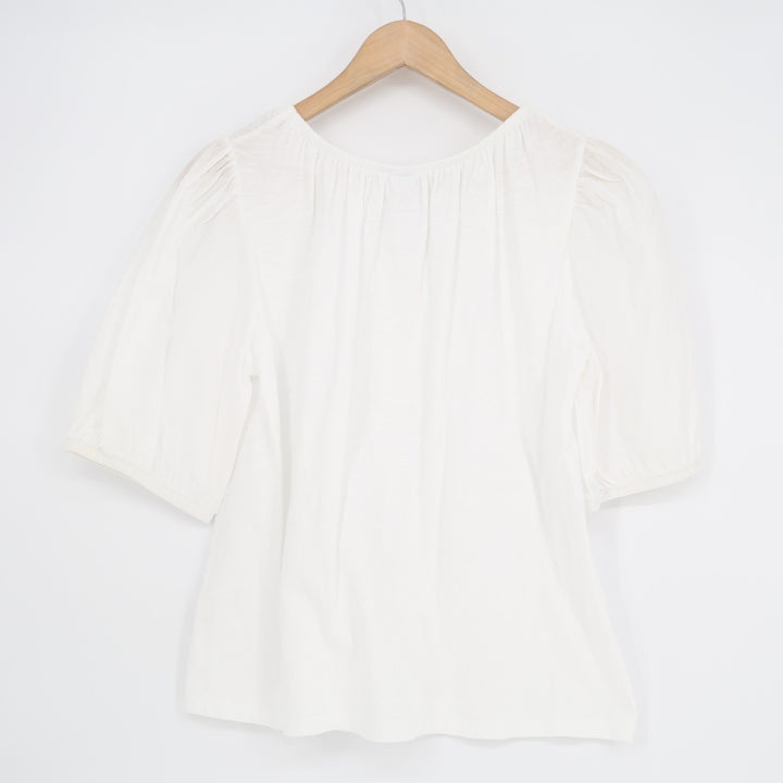 Old Navy Tunic Top Womens Medium White Pleated Short Sleeve Round Neck Pullover