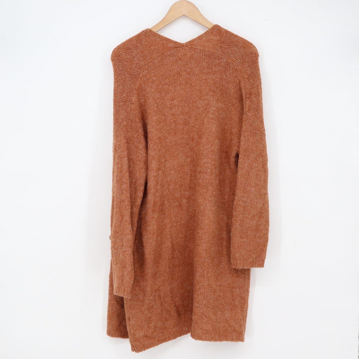 Luna Ivy Cardigan Womens M Rust Orange Open Front Longline Pockets