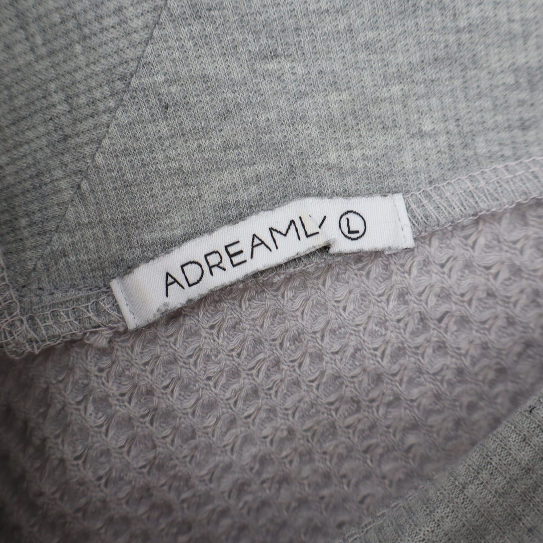 ADREAMLY Waffle Knit Top Womens Large Gray V-Neck Long Sleeve Relaxed Excellent