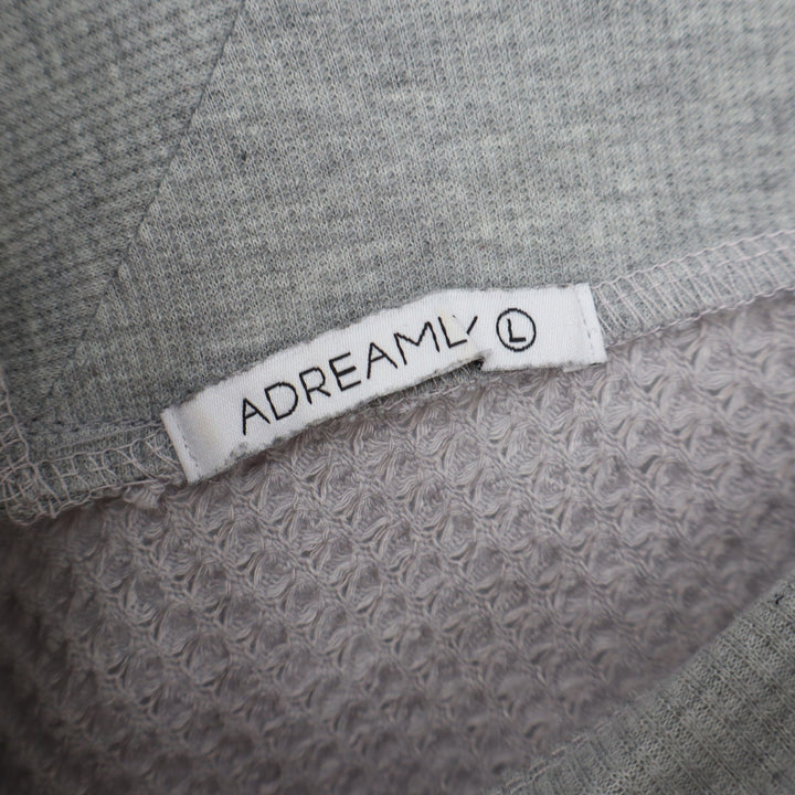ADREAMLY Waffle Knit Top Womens Large Gray V-Neck Long Sleeve Relaxed Excellent