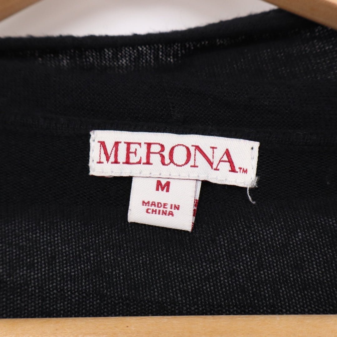 Merona Longline Cardigan Sweater Womens M Black Long Sleeve Pockets Open Front
