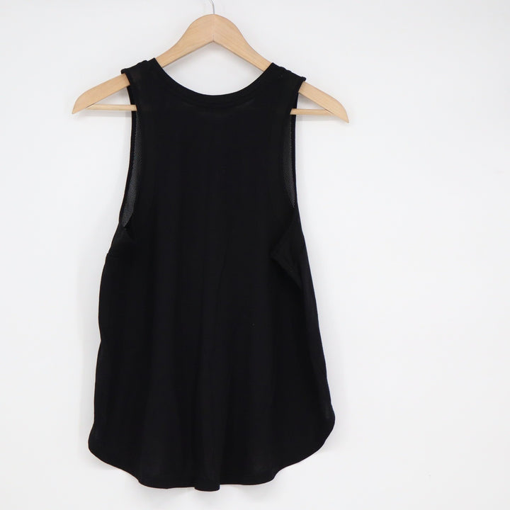 Old Navy Active Go-Dry Black Mesh Trim Tank Top Large Crew Neck High-Low Hem