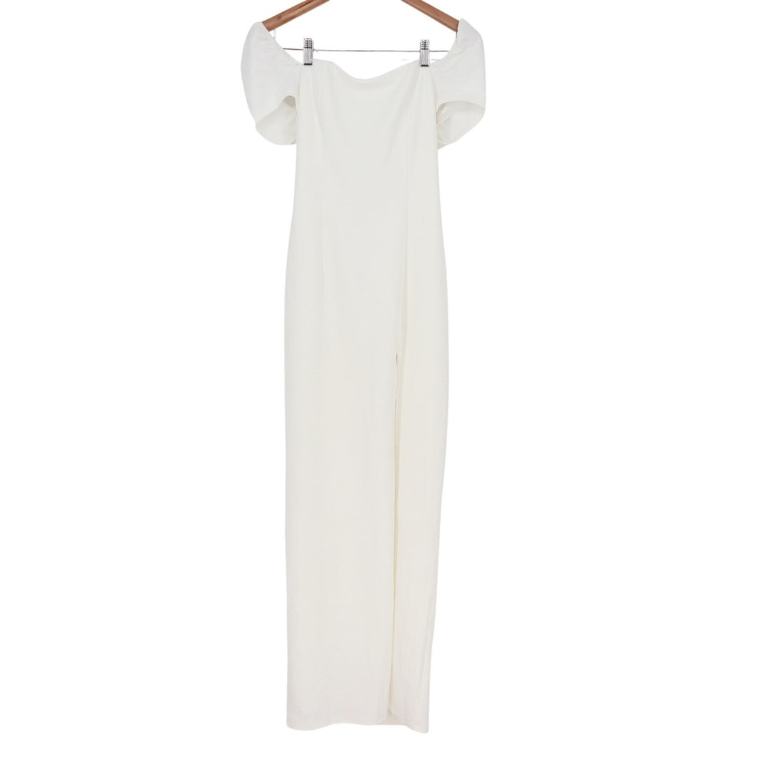 Lulus White Off The Shoulder Puff Sleeve Maxi Dress Side Slit Size L Formal