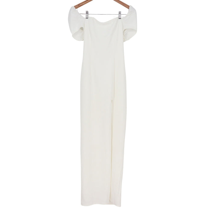 Lulus White Off The Shoulder Puff Sleeve Maxi Dress Side Slit Size L Formal