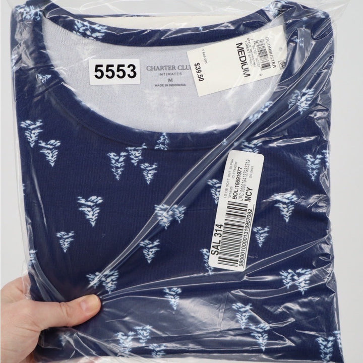 Charter Club Intimates Navy Blue Tree Print Soft Knit Sleep Shirt Medium NWT
