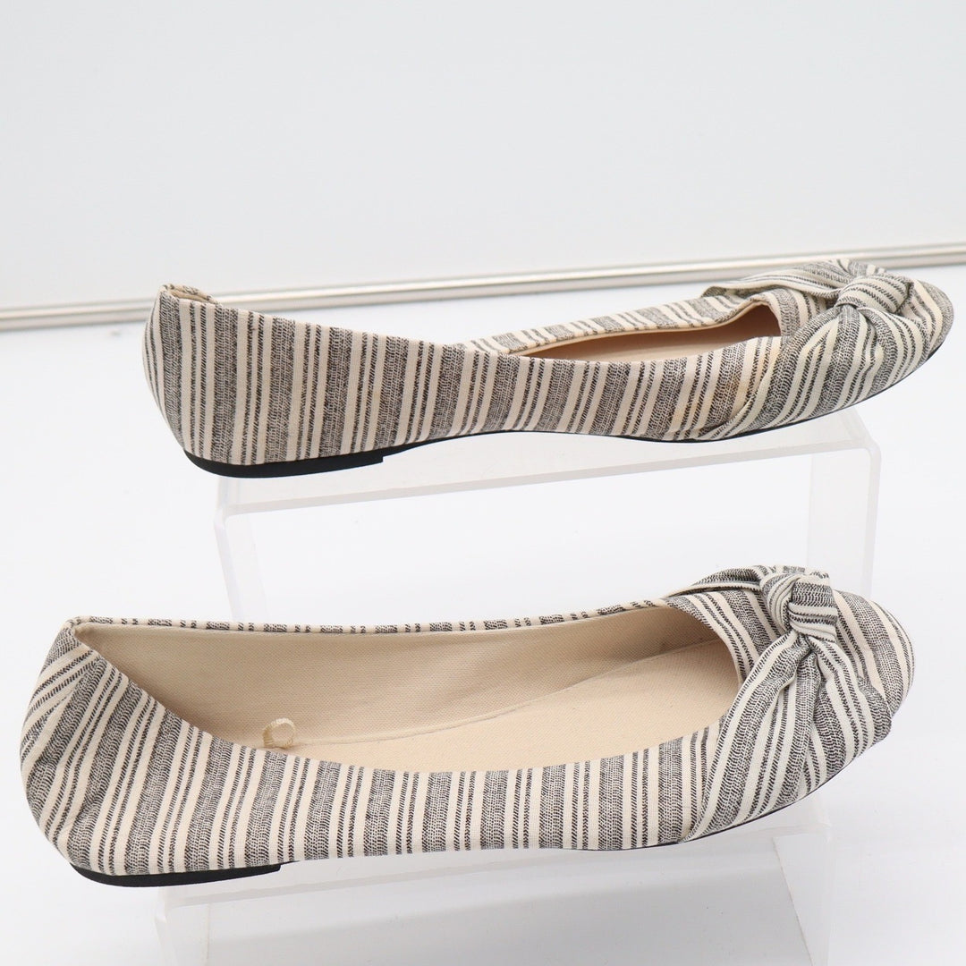 Time and Tru Womens Striped Knotted Bow Pointed Toe Ballet Flats Black Cream 10