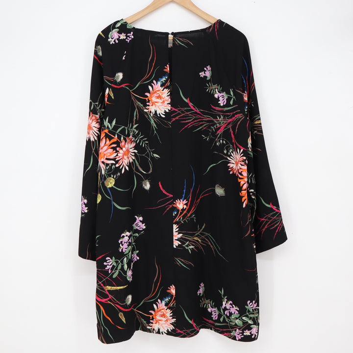 H&M Dress Womens Large Shift Black Floral Long Sleeve Botanical Excellent