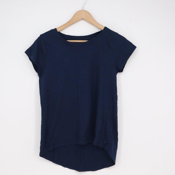 Cable & Gauge Navy Blue Pima Cotton Modal High Low Hem Short Sleeve Tee S
