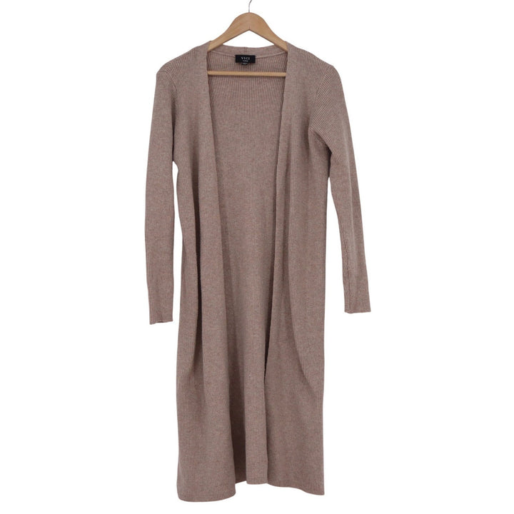 VICI Womens Ribbed Knit Long Duster Cardigan Open Front Taupe Mauve Large