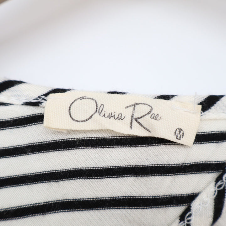 Olivia Rae Maxi Dress Womens Medium White Black Striped Stretch Short Sleeve