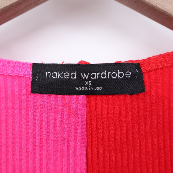 Naked Wardrobe Pink Red Colorblock Ribbed Racerback Midi Dress XS