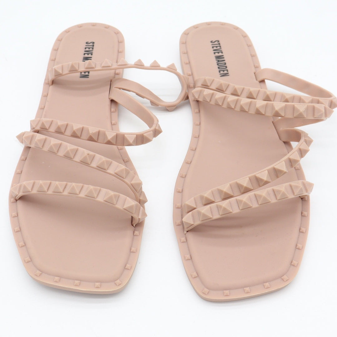 Steve Madden Skyler Pink Tan Studded Jelly Sandals Square Toe Slides 9
