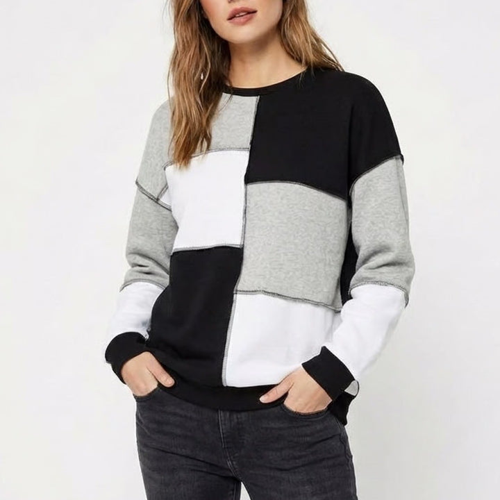 Shein Sweatshirt Women Large Multicolor Colorblock Stitch Trim Stretch Oversized