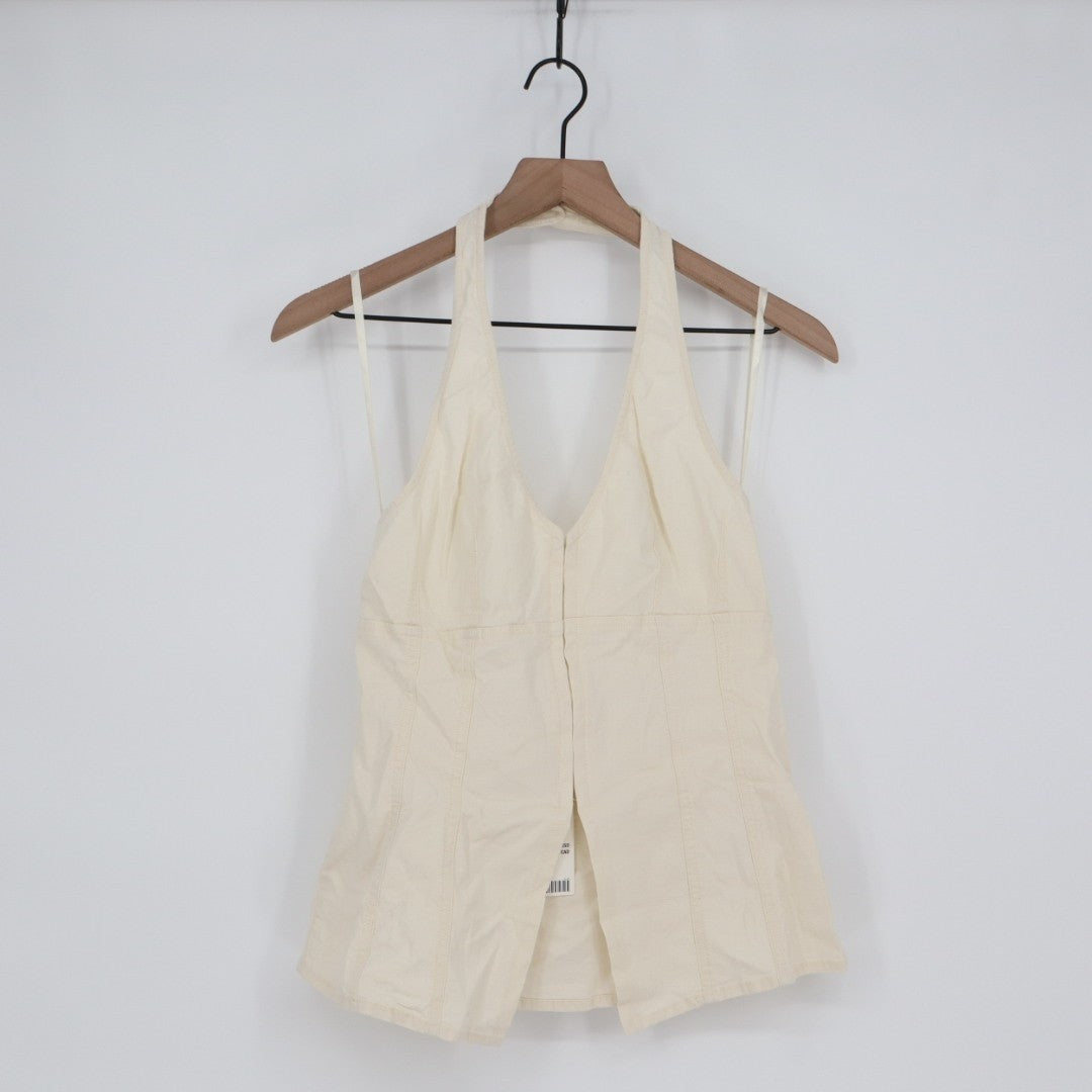 Urban Outfitters UO Sari Vest Women Small Off White Linen Hook & Eye Halter Neck