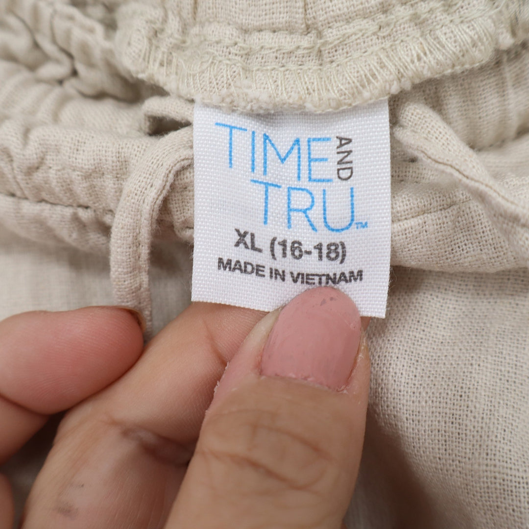 Time and Tru Womens XL Beige Linen Blend Cargo Pants Elastic Waist