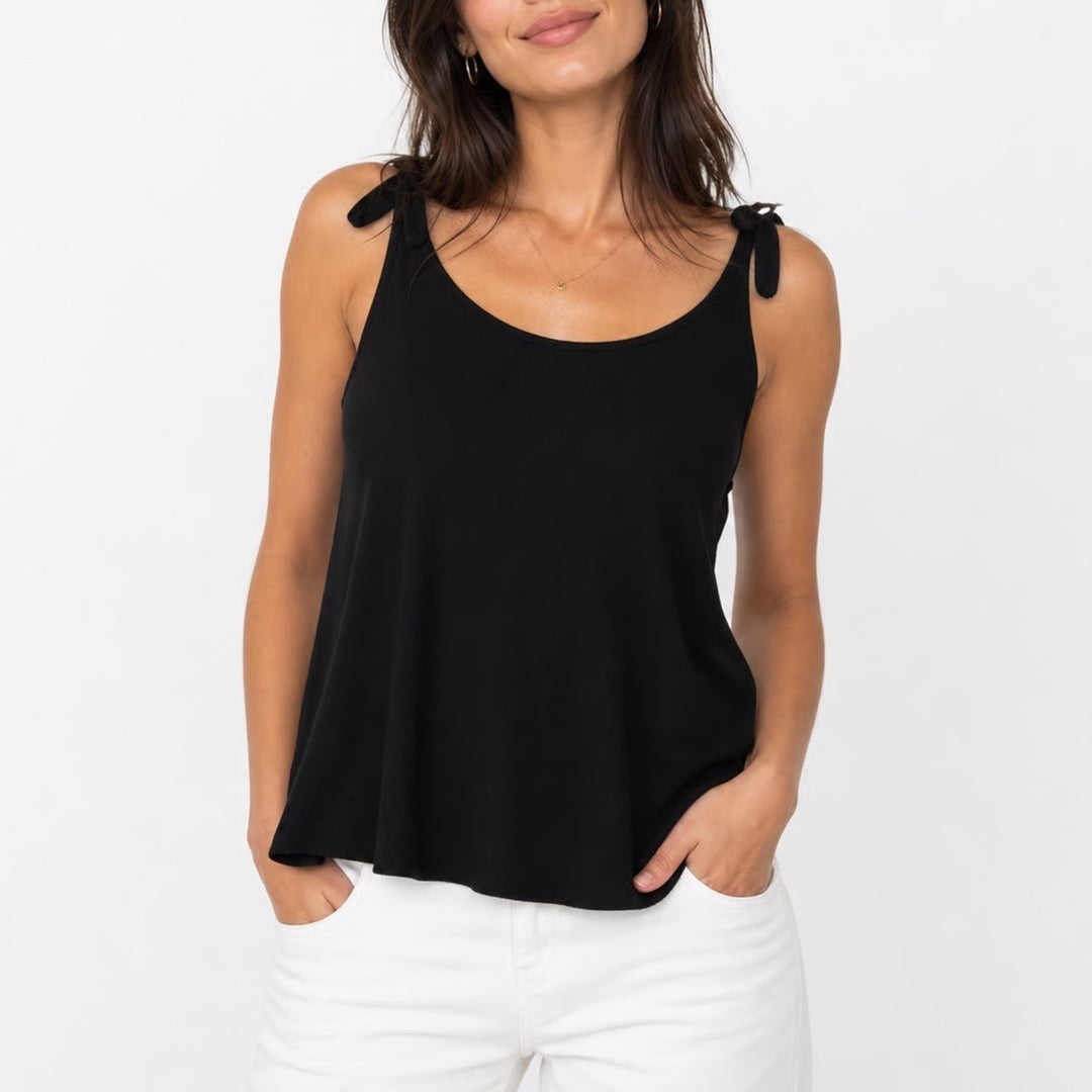 GAP Womens Black Tie Shoulder Sleeveless Knit Tank Top XS Solid High Neck