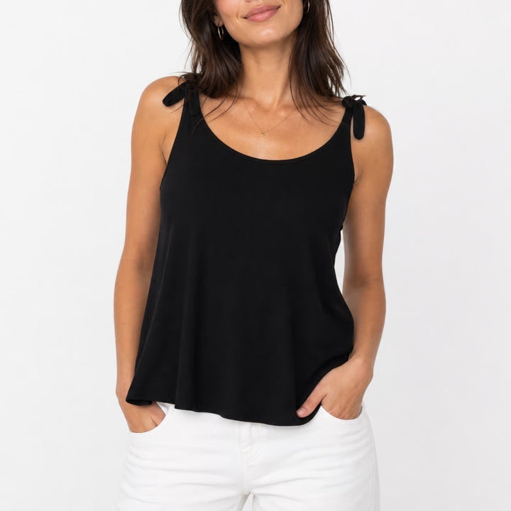 GAP Womens Black Tie Shoulder Sleeveless Knit Tank Top XS Solid High Neck