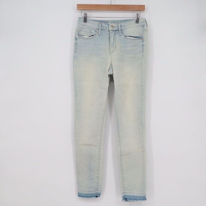 Mossimo Denim Womens High Rise Skinny Jeans Light Wash Raw Hem Size 4/27 Stretch