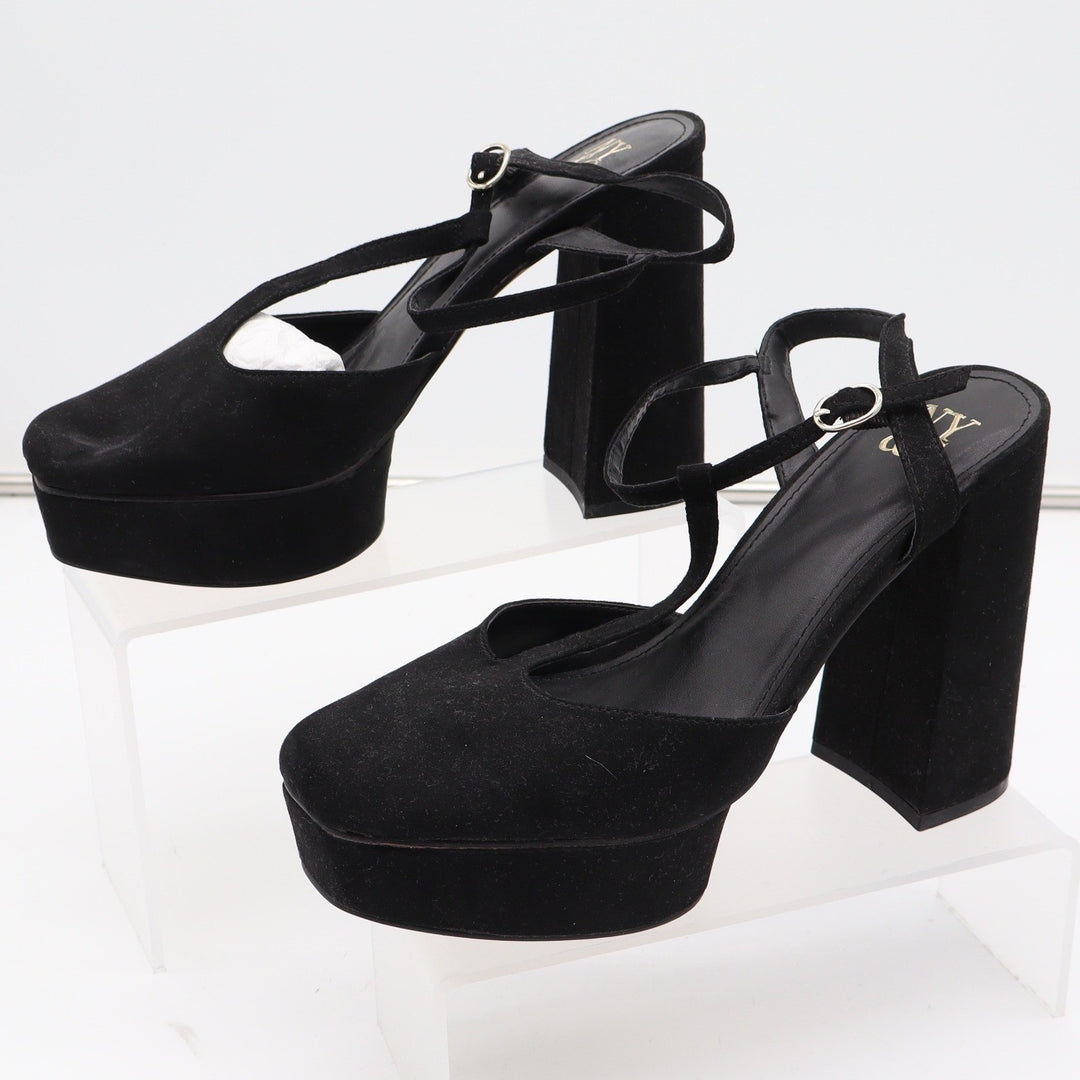 New York & Company Malayah Black Faux Suede Platform Block Heels Size 9