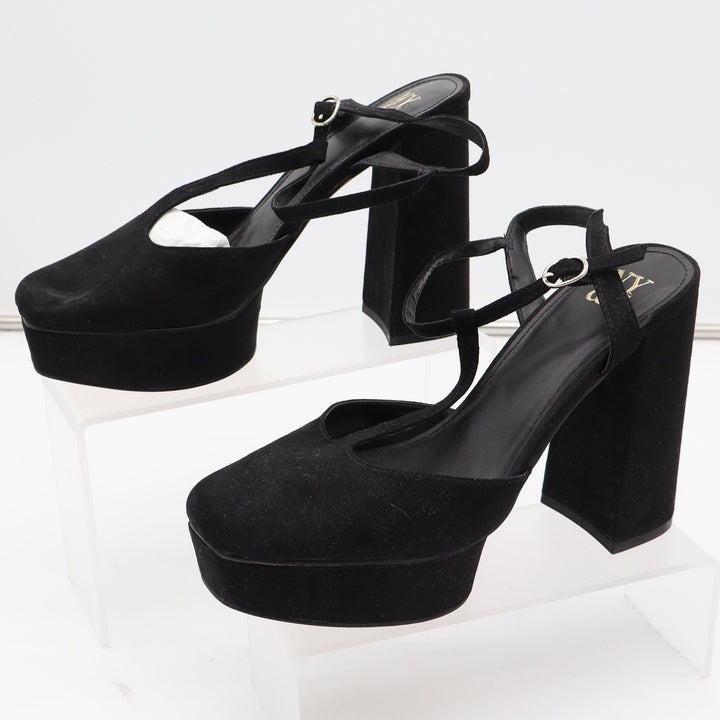 New York & Company Malayah Black Faux Suede Platform Block Heels Size 9